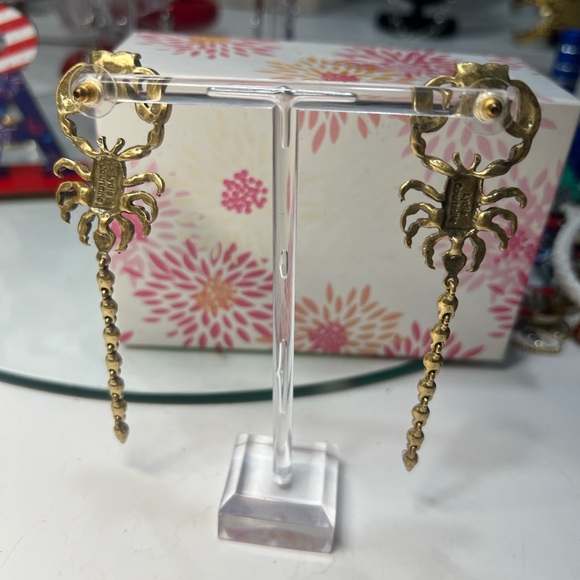 Gold and Red Scorpion Lydia courteille Earrings - Picture 2 of 3